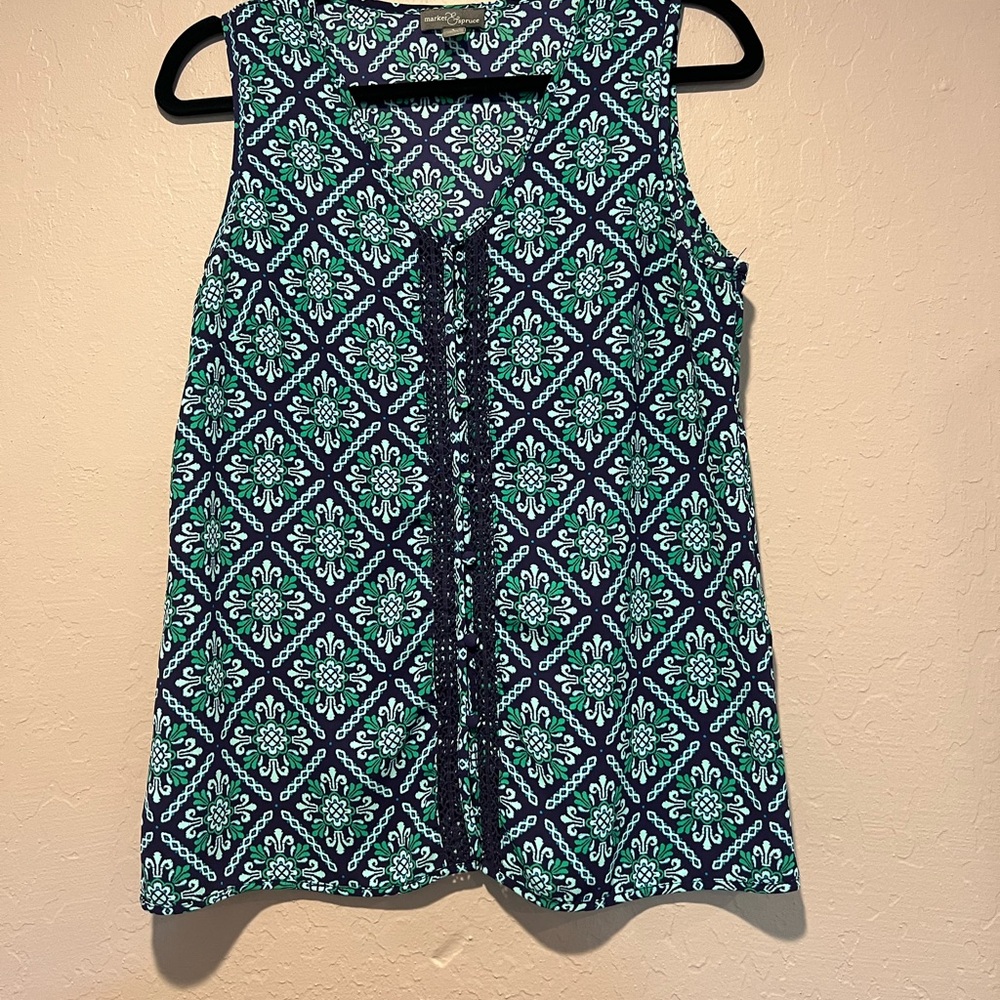 Market & Spruce Teal and Navy Sleeveless Blouse